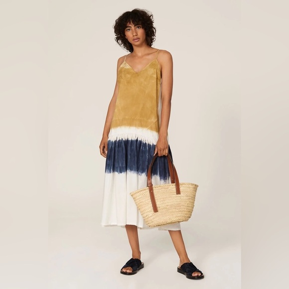 Sea New York Tie Tandi Block Dye Dress Dye MIDI Blue Tan